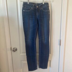 Silver Jeans Womens Blue Suki Mid Skinny Dark Wash Stretch